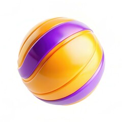 Poster - A vibrant and modern ball with yellow and purple stripes on a white background, showcasing a smooth, textured surface.