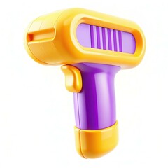 Poster - A colorful toy scanner with a yellow, purple design against a white background, showcasing its modern and playful features.