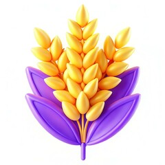 Poster - A vibrant illustration of stylized wheat stalks in yellow, set against purple leaves, showcasing a modern design.
