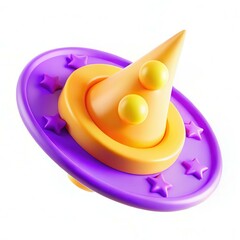 Poster - A colorful toy featuring a yellow and purple design with a cone-shaped figure and stars.