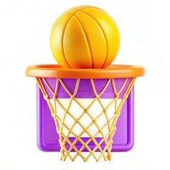Poster - A vibrant orange basketball above a purple hoop showcasing colorful textures and modern design elements.