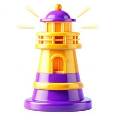 Poster - A vibrant lighthouse toy with a modern design, featuring bright yellow and purple colors, creating a playful and colorful visual appeal.