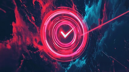 Poster - Artistic representation of digital waves and marketing keywords flowing toward target symbol in center