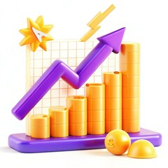 Fototapete - A colorful 3D bar graph with an upward arrow and decorative elements, representing growth and success in a modern design.