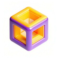 Poster - A colorful 3D cube with hollow inner squares in purple, yellow, and orange hues.