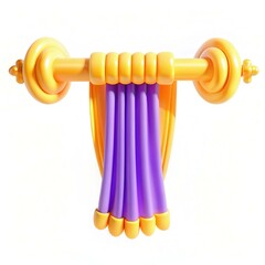 Poster - A bright curtain rod holding purple and yellow curtains in a playful design.
