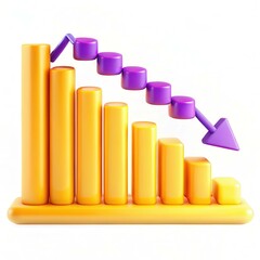 Fototapete - A colorful 3D bar graph displaying declining values with an arrow pointing downwards.