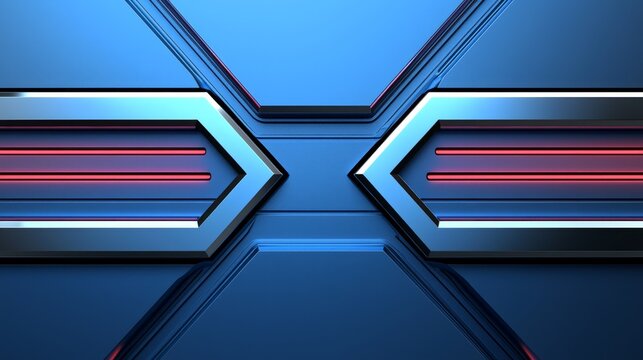 Abstract Metallic X Design 3D Render Sleek Shapes with Red and Blue Accents