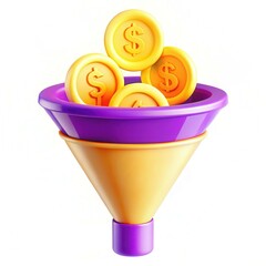 Fototapete - A colorful funnel with dollar coins inside, representing financial concepts.