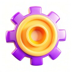 Poster - A bright and colorful 3D gear design featuring purple and yellow colors with a modern look.