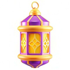 Poster - A colorful decorative lantern with purple and yellow hues, featuring geometric patterns and a modern design.