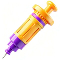 Poster - A colorful syringe toy featuring yellow and purple colors with a modern design.
