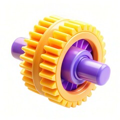 Poster - A vibrant and colorful plastic gear toy with a purple center and yellow outer gear elements, showcasing modern design and playful features.