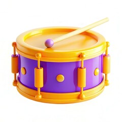 Poster - A colorful children's drum with a yellow and purple design, featuring a stick resting on top.