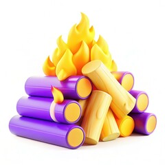 Poster - A vibrant illustration of a stylized fire with dynamic flames above a pile of logs in bright colors.