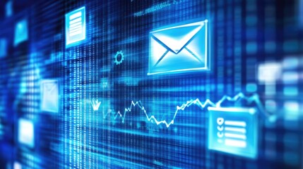 Poster - Illustration of a digital mailbox with growing subscriber list and campaign graphs