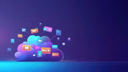 Poster - Illustration of digital content cloud with icons for formats like blogs, videos, infographics, and newsletters