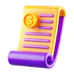 Fototapete - A colorful, modern document with a dollar sign made of smooth, vibrant plastic in purple and yellow hues.