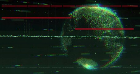 Poster - Data-driven globe being visualized in 3D render with streaming lines, glowing dots, floating labels