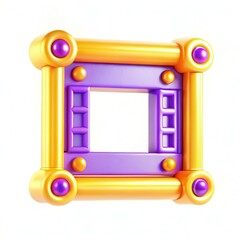 Poster - A colorful 3D frame with yellow, purple design elements and a square opening in the center.
