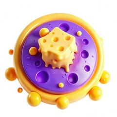 Poster - A vibrant abstract design featuring a yellow cube and purple liquid textures, creating a playful and colorful visual effect.