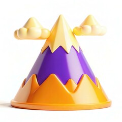 Poster - A colorful 3D mountain model with a purple peak and yellow base, surrounded by fluffy clouds.