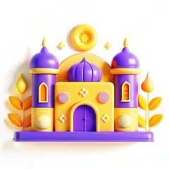 Fototapete - A colorful 3D illustration of a whimsical castle with vibrant domes and decorative elements.