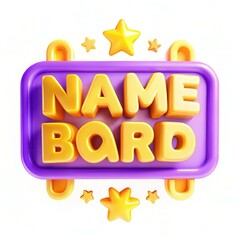 Fototapete - A colorful 3D text design featuring the word 'NAME' and 'BARD' with stars and shapes, set against a bright background.