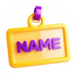 Poster - A vibrant name tag with a purple text on a bright yellow background, showcasing a modern design with a playful style.