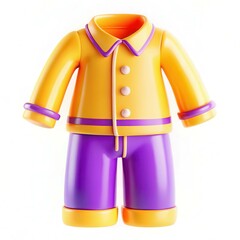 Fototapete - A colorful, modern 3D rendering of a children's outfit featuring yellow and purple colors, displayed with a playful design.