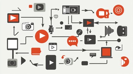 Poster - Workflow diagram of cross-platform content distribution with blog, video, and social arrows