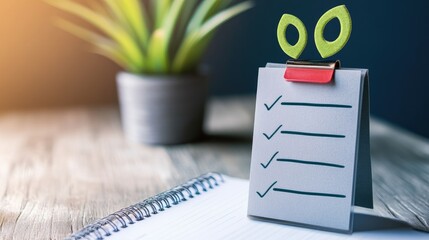 Poster - Workspace with checklist for email campaign setup, delivery schedule, and performance goals