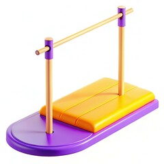 Poster - A colorful gymnastics balance beam with a modern design in purple and yellow shades, featuring a simple yet attractive pattern.