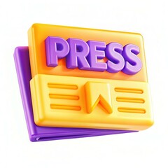 Poster - A 3D illustration of the word PRESS in vibrant purple and yellow with a modern design.
