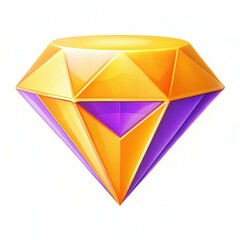 Fototapete - A colorful diamond shape with orange and purple facets against a white background.