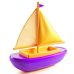 Poster - A vibrant 3D rendered sailboat with a colorful sail and hull, featuring a playful design.