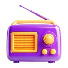 Fototapete - A colorful vintage radio with a purple body and yellow accents, showcasing a modern design with an antenna.