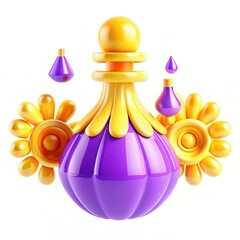 Fototapete - A colorful and modern 3D design of a decorative bottle with flower accents and droplets.