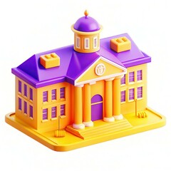 Poster - A colorful 3D model of a house featuring a purple dome and yellow walls, set against a white background.