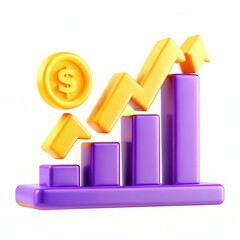Fototapete - A colorful 3D representation of a financial growth chart featuring bars and a dollar sign.