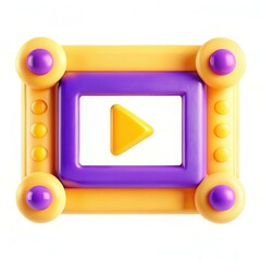 Fototapete - Colorful play button design with a modern look, featuring purple and yellow elements in a playful arrangement.