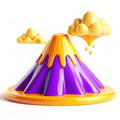 Poster - A colorful, stylized volcano with dripping lava and clouds, showcasing modern design and playful textures.