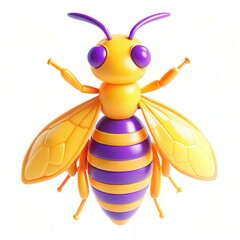 Poster - A colorful 3D cartoon bee with purple and yellow stripes, standing upright against a white background.