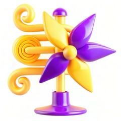 Poster - A colorful 3D design of a flower-like object with swirling patterns in yellow and purple.