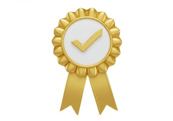 Fototapete - A golden rosette with a check mark on a white background illustration art