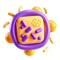 Poster - A colorful abstract representation of a virus, featuring vibrant purple and orange shapes in a modern design.