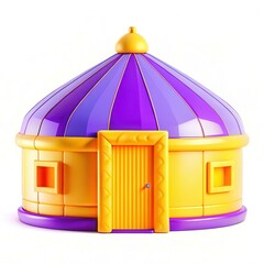 Poster - A colorful toy house with a purple and yellow design, featuring a round shape and a door.