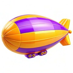 Poster - A bright, colorful airship with purple and orange stripes, designed in a modern, playful style against a white background.
