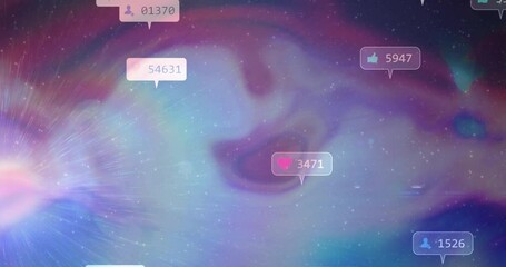 Poster - Social media notification bubbles floating over swirling pastel nebula background in 3D render