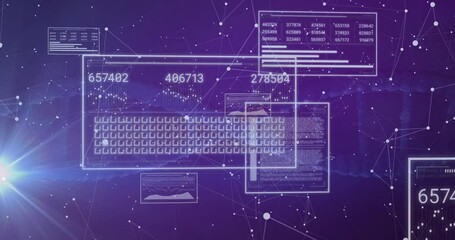 Poster - Futuristic digital UI displaying clear panels showing line and bar charts, data and network nodes